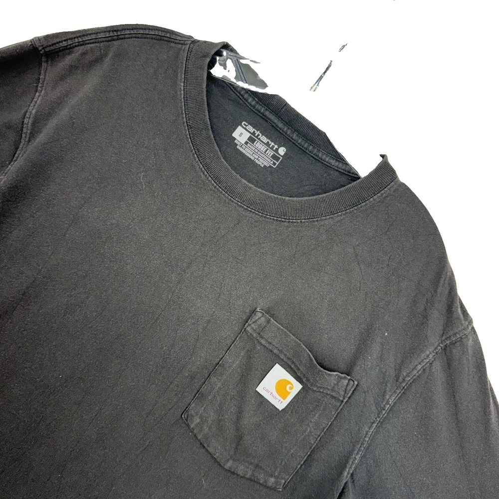 Carhartt Long Sleeve Pocket T-Shirt Mens S Black Faded Workwear  K126